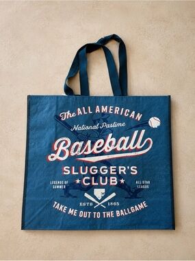Baseball print reusable tote bag